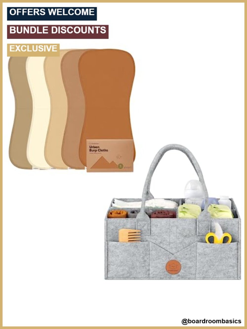 5 Pack Baby Burp Cloths Set and Diaper Caddy Organizer Absorbent Cotton
